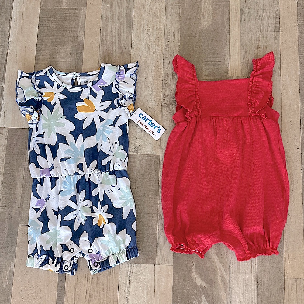 Carter's Kids Floral and Red Romper Set 12M EB